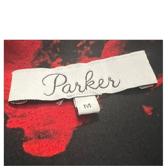 Parker Red Black Silk Long Sleeve Blouse Medium - Picture 6 of 8